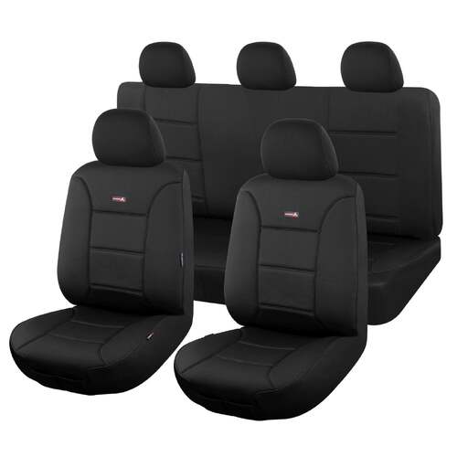 Seat Covers for TOYOTA HILUX 07/2015 - ON DUAL CAB UTILITY FR 40/60 SPLIT BASE WITH A/REST BLACK SHARKSKIN