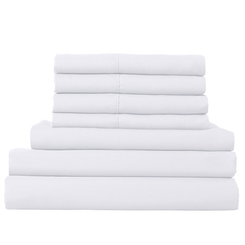 Royal Comfort 2000TC 6 Piece Bamboo Sheet & Quilt Cover Set Cooling Breathable - Queen - White