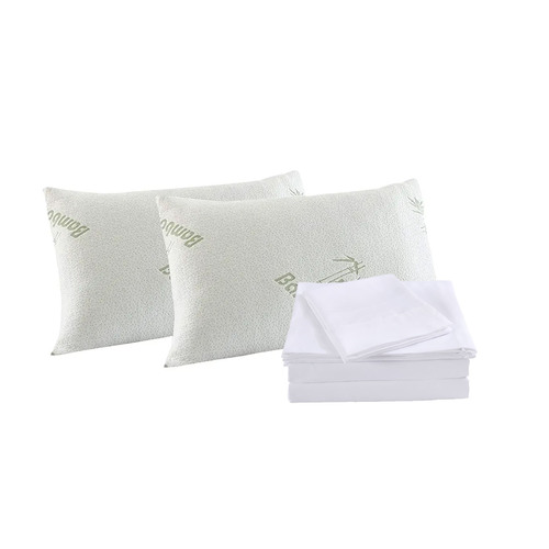 Royal Comfort Bamboo Blend Sheet Set 1000TC and Bamboo Pillows 2 Pack Ultra Soft - Queen - White