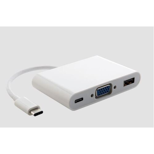 ASTROTEK Thunderbolt USB 3.1 Type C USB-C to VGA + USB + Card Reader Video Adapter Converter Male to Female for Apple Macbook Chromebook Pixel White