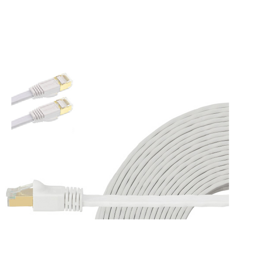 EDIMAX 1m White 40GbE Shielded CAT8 Network Cable - Flat 100% Oxygen-Free BAre Copper Core, Alum-Foil Shielding, Grounding Wire, Gold Plated RJ45