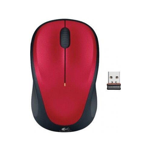 Logitech M235 Wireless Mouse Red Contoured design Glossy Comfort Grip Advanced Optical Tracking 1-year battery life