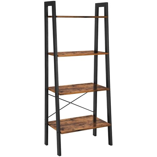 Rustic brown and black steel Metal Frame 4 Tier bookshelf