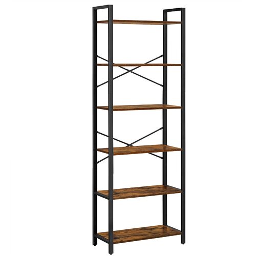 6-Tier Storage Rack with Industrial Style Steel Frame  Rustic Brown and Black, 186 cm High