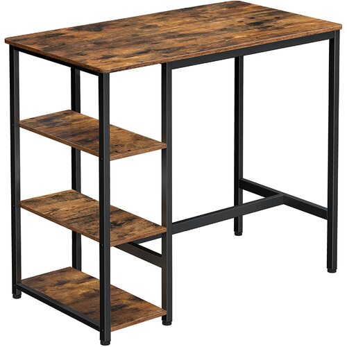 Dining Table with 3 Shelves and Industrial Style Stable Steel Structure,  109 x 60 x 100 cm, Rustic Brown