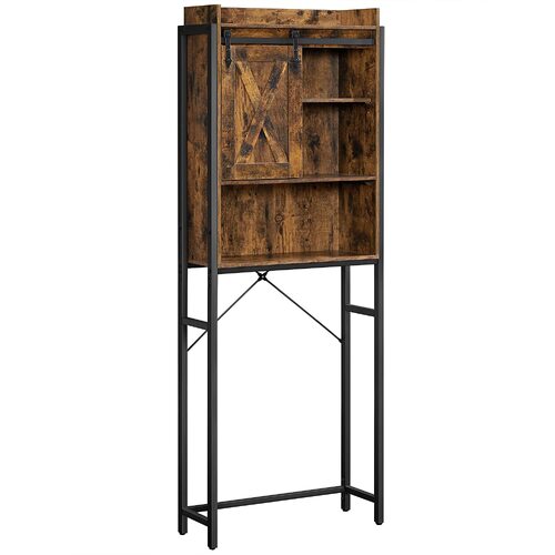 Bathroom Organiser Rack with Small Cabinet Steel Frame 64 x 24 x 171 cm Rustic Brown and Black