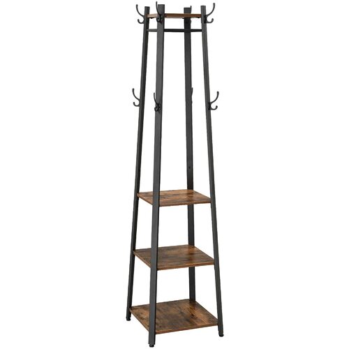 Coat Rack with 3 Shelves with Hooks Rustic Brown and Black