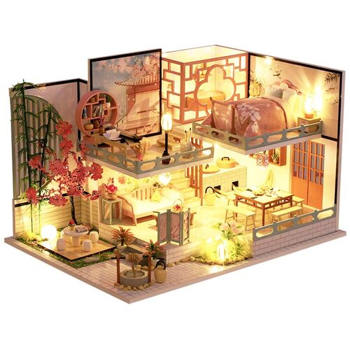 Dollhouse Miniature with Furniture Kit Plus Dust Proof and Music Movement - Guqin Pavilion (1:24 Scale Creative Room Idea)