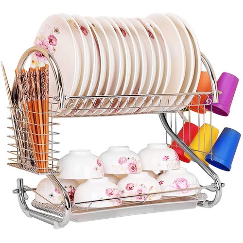 Metal Dish Drying Rack Kitchen-2-Tier with Drain Board