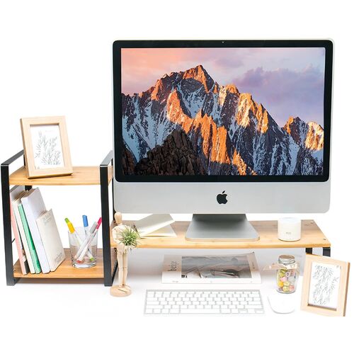 Bamboo Monitor Laptop Stand with Storage (2 Tier)