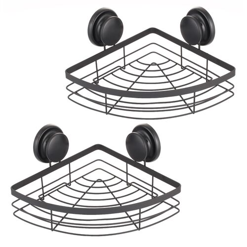 2 Pack Round Corner Shower Caddy Shelf Basket Rack with Premium Vacuum Suction Cup No-Drilling for Bathroom and Kitchen