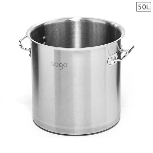 SOGA Stock Pot 50L Top Grade Thick Stainless Steel Stockpot 18/10 Without Lid