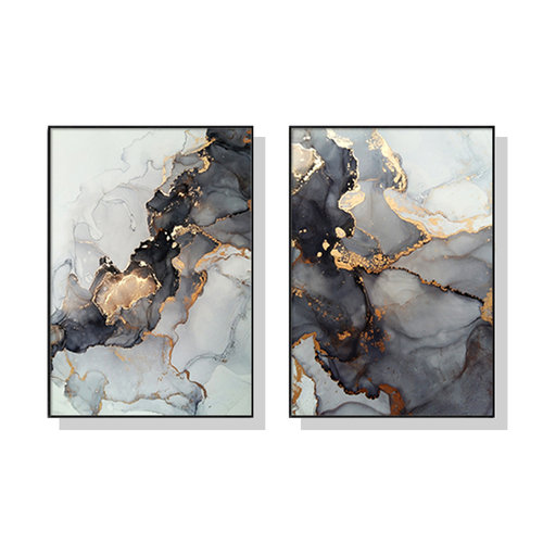 Wall Art 70cmx100cm Black Splash 2 Sets Black Frame Canvas