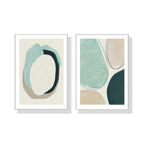 Wall Art 70cmx100cm Abstract Green Circle 2 Sets White Frame Canvas