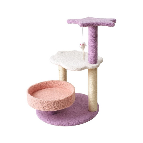 Floofi 61cm Galaxy Plush Scratching Post Cat Tree Pink Purple