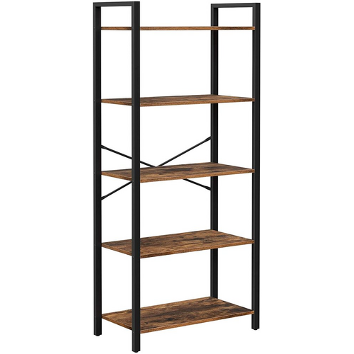 VASAGLE 5-Tier Storage Rack Bookshelf with Steel Frame Rustic Brown and Black