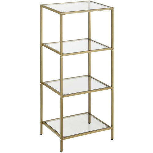 VASAGLE Storage Shelf 4-Tier Tempered Glass Gold