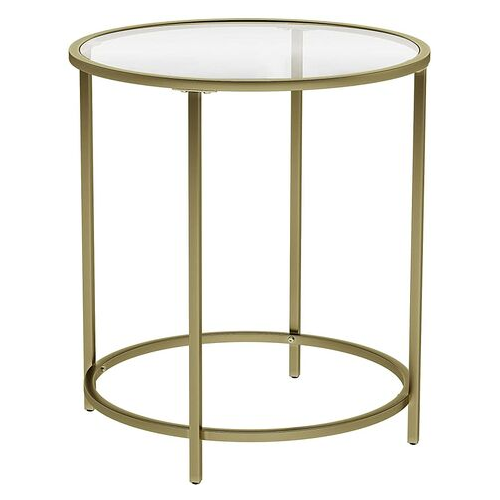 VASAGLE Round Side Table Tempered Glass End Table With Golden Metal Frame Small Coffee Table Gold