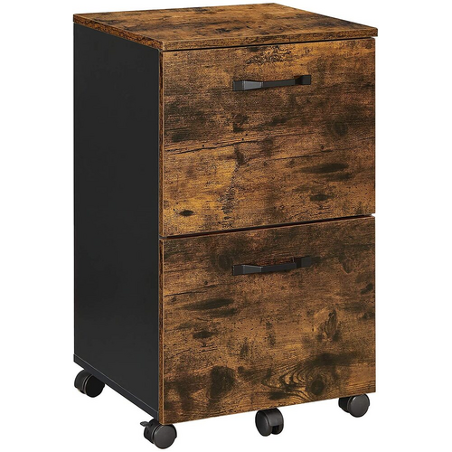 VASAGLE File Cabinet with 2 Drawers Rolling Office Filing Cabinet with Wheels Rustic Brown and Black