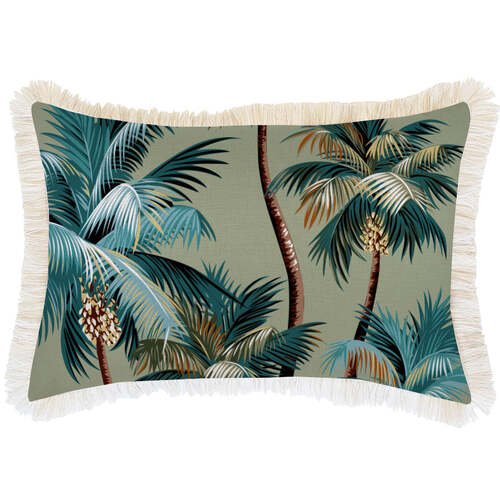 Cushion Cover-Coastal Fringe Natural-Palm Trees Sage-35cm x 50cm