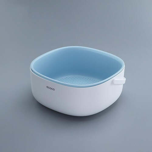 Ecoco Double Drain Basket Bowl Washing Kitchen Strainer Noodles Vegetables Fruit Sink Supplies Blue