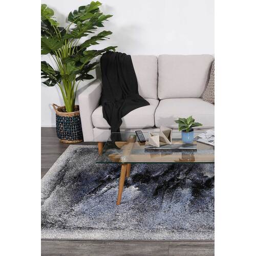 Vision Blue and Grey Abstract Bordered Modern Rug 240x330cm