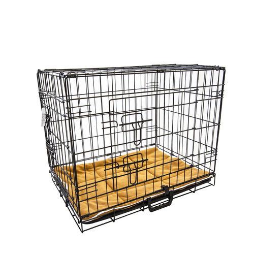 Wire Dog Cage Foldable Crate Kennel 24in with Tray + Cushion Mat Combo