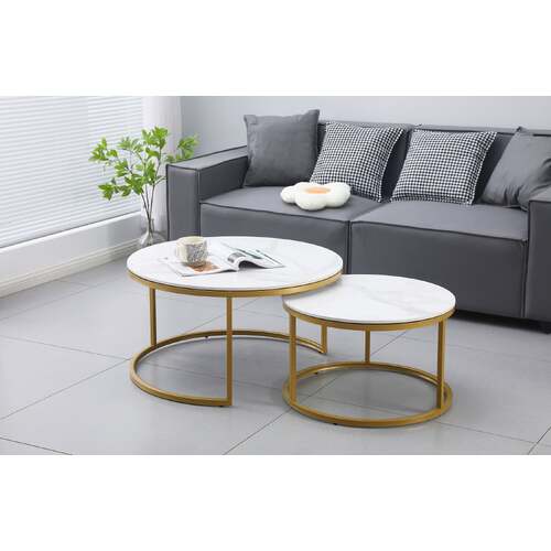 Nesting Style Coffee Table - White on Champagne Gold - 80cm/60cm