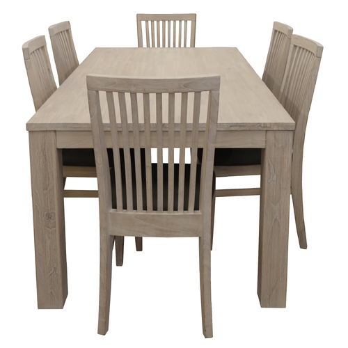 Foxglove 7pc Dining Set 190cm Table 6 PU Seat Chair Solid Mt Ash Wood - White