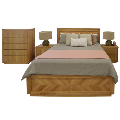 Rosemallow 4pc Queen Bed Frame Bedroom Suite Timber Bedside Tallboy Package Set