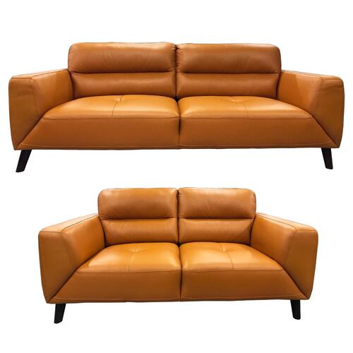 Downy  Genuine Leather Sofa Set 3 + 2 Seater Upholstered Lounge Couch Tangerine