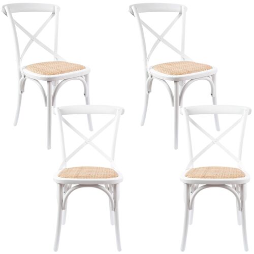 Aster Crossback Dining Chair Set of 4 Solid Birch Timber Wood Ratan Seat - White