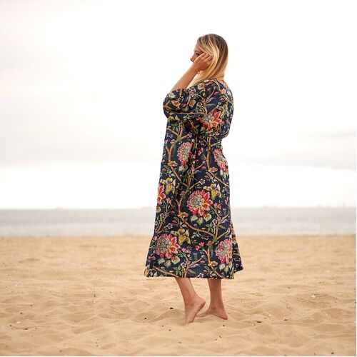 Linen Connections Cotton Kaftan Kimono Caridgan Summer Clothing Valentine Mother's Day Gift Maternity Wear Christmas Gift for her | Floral Black
