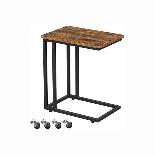 VASAGLE C-Shaped End Table with Steel Frame and Castors