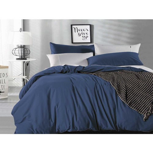 Luxton King Size Indigo Vintage Washed Cotton Quilt Cover Set(3PCS)