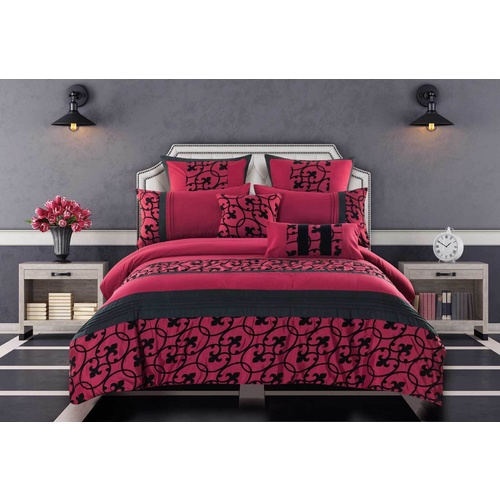 Luxton Queen Size Afton Red and Black Quilt Cover Set (3PCS)