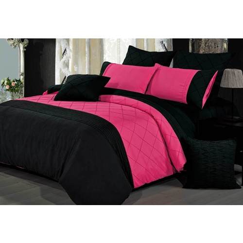 Luxton Queen Size Hot Pink Diamond Pintuck Quilt Cover Set(3PCS)