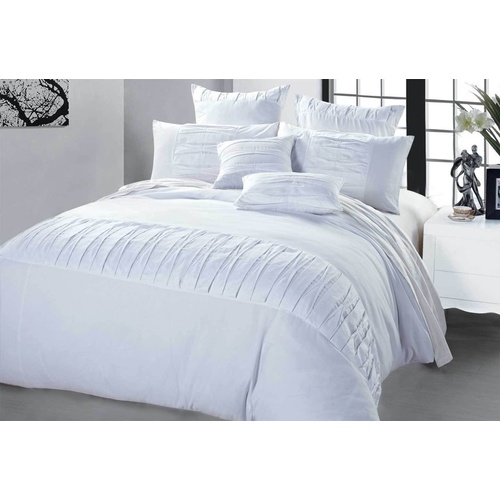 King Size White Pintuck Quilt Cover Set 3pcs