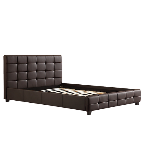 Double PU Leather Deluxe Bed Frame Brown