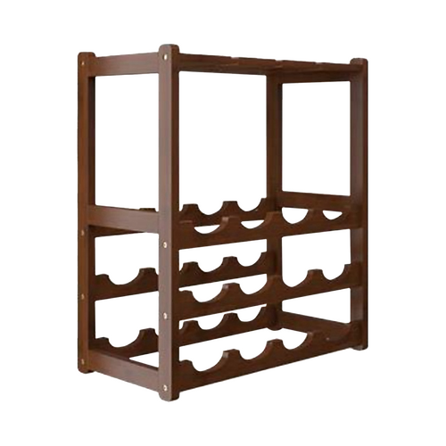 Bamboo Wine Rack Free Standing 15 Bottles with 6 Glasses Holder Storage in Dark Brown