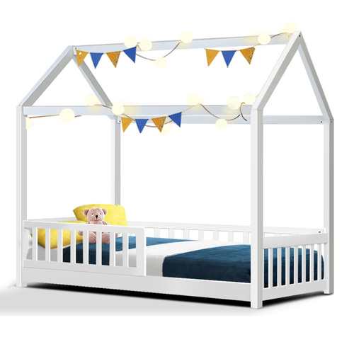 Artiss Bed Frame Wooden Kids House Frame White ROCK